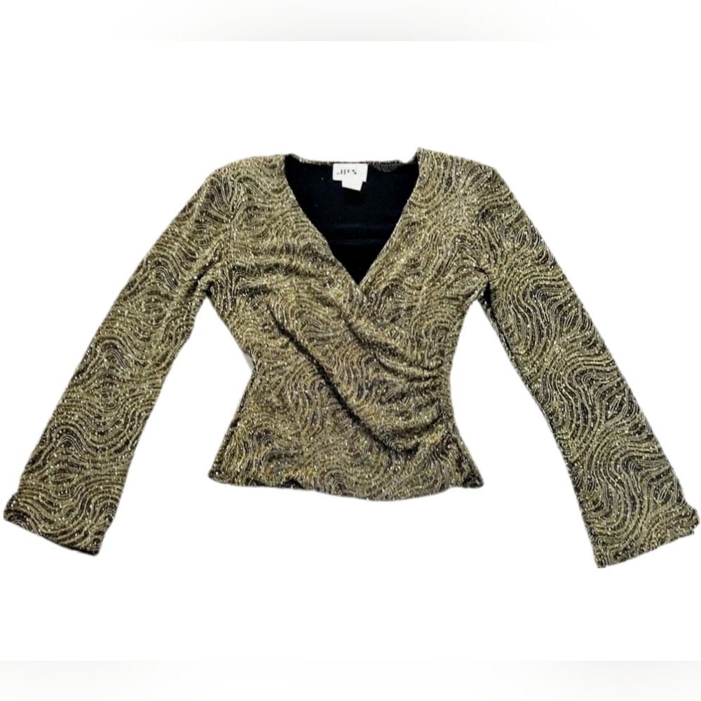Vintage Metallic J.B.S Dressy Long Bell Sleeve Festuval Party Glitter Top Size 8